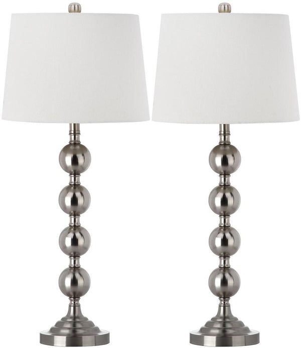 Safavieh - Set of 2 - Stacked Table Lamp Gazing Ball 32.5" Nickel Off White Silver Cotton Metal LIT4312A-SET2 683726434641