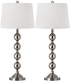 Safavieh - Set of 2 - Stacked Table Lamp Gazing Ball 32.5" Nickel Off White Silver Cotton Metal LIT4312A-SET2 683726434641