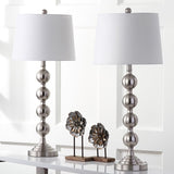 Safavieh - Set of 2 - Stacked Table Lamp Gazing Ball 32.5" Nickel Off White Silver Cotton Metal LIT4312A-SET2 683726434641