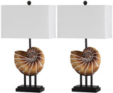 Safavieh - Set of 2 - Nautilus Table Lamp Shell 28" Light Brown Off White Black Gold Cotton Resin LIT4314A-SET2 683726885290