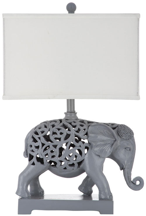 Safavieh - Set of 2 - Table Lamp Hathi Sculpture 25.5" Light Grey Off White Gold Cotton Resin LIT4315A-SET2 683726885306