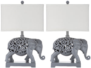 Safavieh - Set of 2 - Table Lamp Hathi Sculpture 25.5" Light Grey Off White Gold Cotton Resin LIT4315A-SET2 683726885306