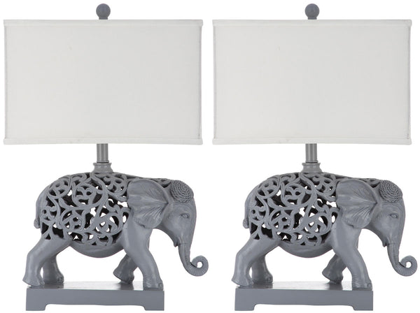 Safavieh - Set of 2 - Table Lamp Hathi Sculpture 25.5" Light Grey Off White Gold Cotton Resin LIT4315A-SET2 683726885306