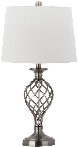 Safavieh - Set of 2 - Table Lamp Lattice Urn 26.75" Nickel Off White Silver Cotton Metal LIT4316A-SET2 683726437253