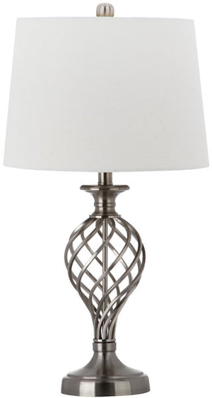 Safavieh - Set of 2 - Table Lamp Lattice Urn 26.75" Nickel Off White Silver Cotton Metal LIT4316A-SET2 683726437253
