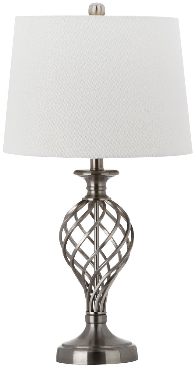 Safavieh - Set of 2 - Table Lamp Lattice Urn 26.75" Nickel Off White Silver Cotton Metal LIT4316A-SET2 683726437253