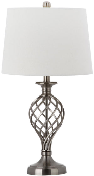 Safavieh - Set of 2 - Table Lamp Lattice Urn 26.75" Nickel Off White Silver Cotton Metal LIT4316A-SET2 683726437253