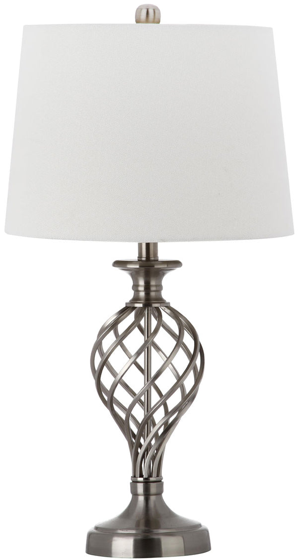 Safavieh - Set of 2 - Table Lamp Lattice Urn 26.75" Nickel Off White Silver Cotton Metal LIT4316A-SET2 683726437253