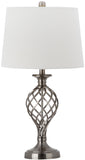 Safavieh - Set of 2 - Table Lamp Lattice Urn 26.75" Nickel Off White Silver Cotton Metal LIT4316A-SET2 683726437253