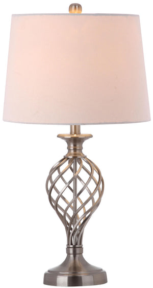 Safavieh - Set of 2 - Table Lamp Lattice Urn 26.75" Nickel Off White Silver Cotton Metal LIT4316A-SET2 683726437253