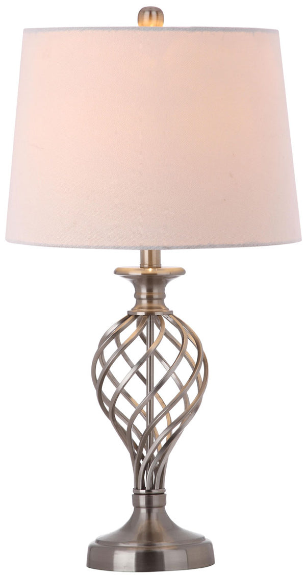 Safavieh - Set of 2 - Table Lamp Lattice Urn 26.75" Nickel Off White Silver Cotton Metal LIT4316A-SET2 683726437253