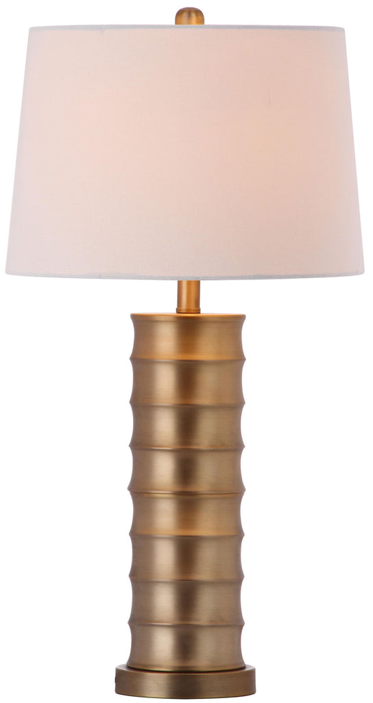 Safavieh - Set of 2 - Linus Table Lamp Column 28.5" Gold Off White Cotton Metal LIT4319A-SET2 683726437529