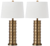 Safavieh - Set of 2 - Linus Table Lamp Column 28.5" Gold Off White Cotton Metal LIT4319A-SET2 683726437529
