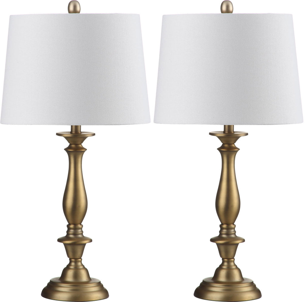Safavieh - Set of 2 - Brighton Table Lamp Candlestick 29" Gold Off White Cotton Metal LIT4320A-SET2 683726437543