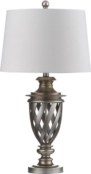 Safavieh - Set of 2 - Byron Table Lamp Urn 28.5" Antique Silver Off White Cotton Metal LIT4322A-SET2 683726437598