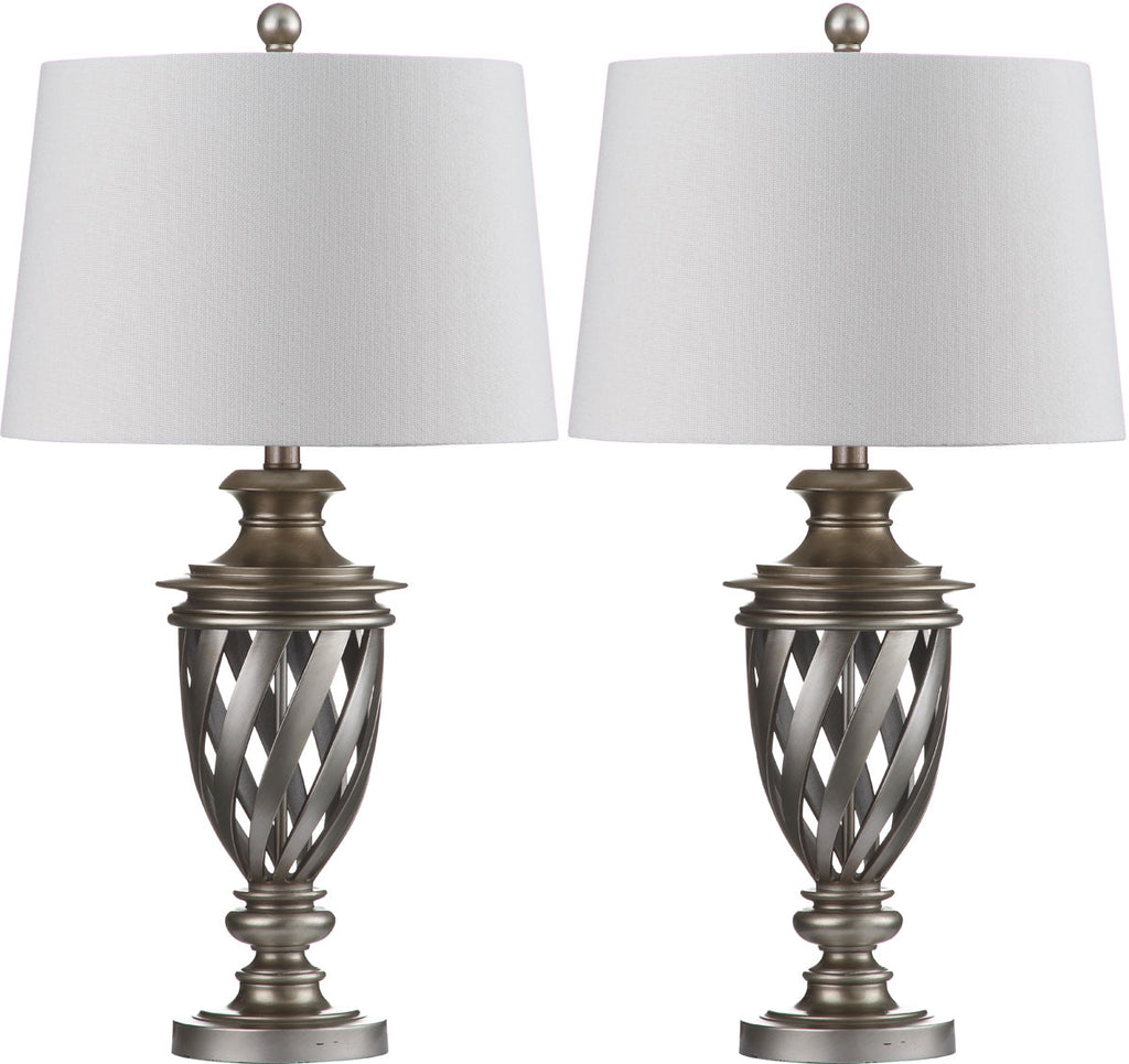 Safavieh - Set of 2 - Byron Table Lamp Urn 28.5" Antique Silver Off White Cotton Metal LIT4322A-SET2 683726437598