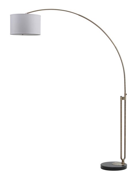 Safavieh Polaris Floor Lamp Arc 84" Antique Brass Off White Black Cotton Marble Metal LIT4349A 683726572244