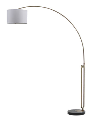 Safavieh Polaris Floor Lamp Arc 84" Antique Brass Off White Black Cotton Marble Metal LIT4349A 683726572244