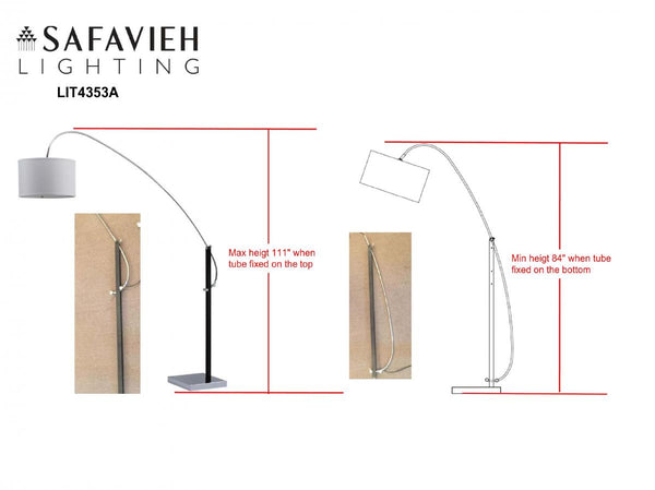 Safavieh Lyra Floor Lamp Adjustable Arc 111" Chrome Black Off White Cotton Metal LIT4353A 683726572282