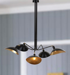Safavieh Lettie Pendant Leaf Detail 5 Light 49" Black Gold Metal LIT4362B 889048099593