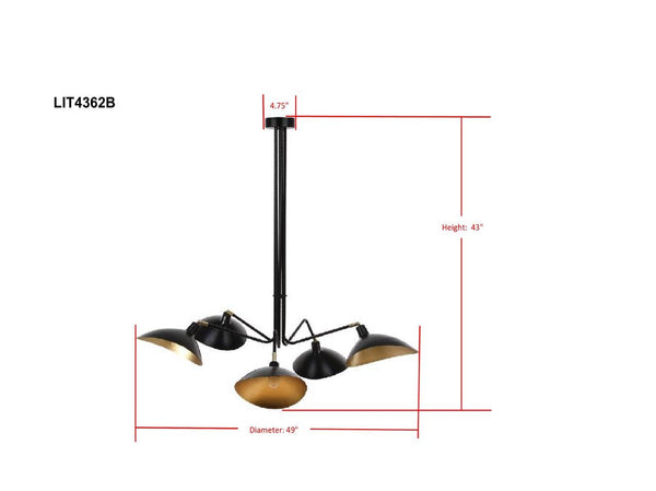 Safavieh Lettie Pendant Leaf Detail 5 Light 49" Black Gold Metal LIT4362B 889048099593