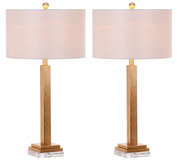 Safavieh - Set of 2 - Perri Table Lamp Crystal Base 30" Gold Off White Cotton Metal LIT4378A-SET2 889048118027