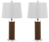 Safavieh - Set of 2 - Boyd Table Lamp Rope 26.5" Brown Off White Chrome Clear Silver Cotton LIT4379A-SET2 889048118034
