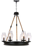 Safavieh Fritz Chandelier Adjustable 25" Black Brown Clear Glass Metal LIT4393A 889048116245