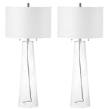 Safavieh - Set of 2 - Myrtle Table Lamp 38.125" Clear Off White Chrome Silver Cotton Glass LIT4396A-SET2 889048118072
