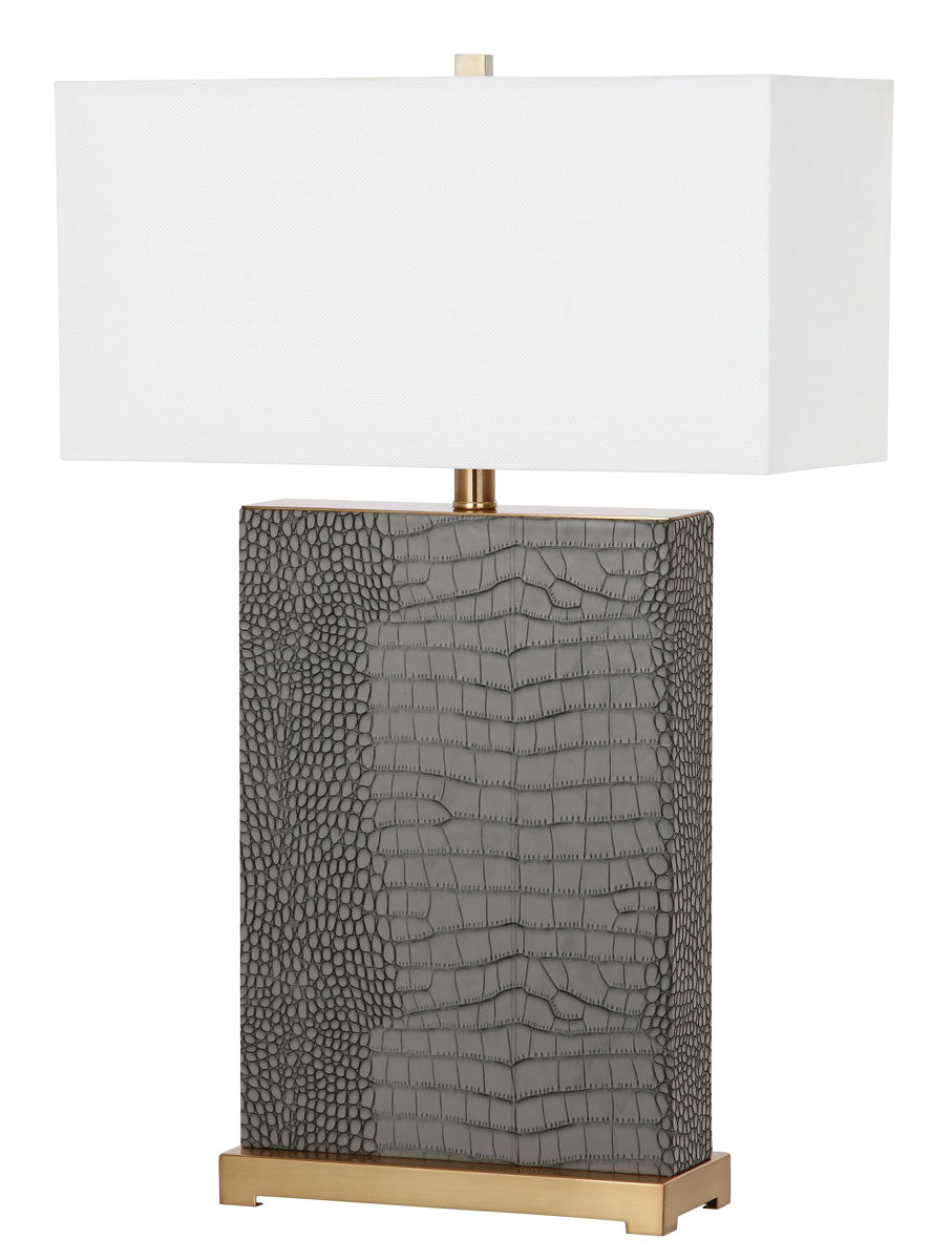 Safavieh - Set of 2 - Joyce Table Lamp Faux Alligator 27.75" Grey Off White Gold Cotton PU Iron LIT4402A-SET2 889048118386
