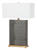 Safavieh - Set of 2 - Joyce Table Lamp Faux Alligator 27.75" Grey Off White Gold Cotton PU Iron LIT4402A-SET2 889048118386