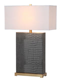 Safavieh - Set of 2 - Joyce Table Lamp Faux Alligator 27.75" Grey Off White Gold Cotton PU Iron LIT4402A-SET2 889048118386