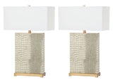 Safavieh - Set of 2 - Joyce Table Lamp Faux Alligator 27.75" Cream Off White Gold Cotton PU Iron LIT4402C-SET2 889048118409