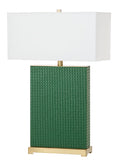 Safavieh - Set of 2 - Joyce Table Lamp Faux Woven Leather 27.75" Dark Green Off White Gold Cotton PU Iron LIT4402K-SET2 889048118478