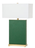 Safavieh - Set of 2 - Joyce Table Lamp Faux Woven Leather 27.75" Dark Green Off White Gold Cotton PU Iron LIT4402K-SET2 889048118478