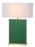 Safavieh - Set of 2 - Joyce Table Lamp Faux Woven Leather 27.75" Dark Green Off White Gold Cotton PU Iron LIT4402K-SET2 889048118478