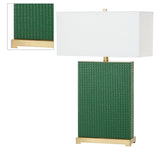 Safavieh - Set of 2 - Joyce Table Lamp Faux Woven Leather 27.75" Dark Green Off White Gold Cotton PU Iron LIT4402K-SET2 889048118478