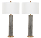 Safavieh - Set of 2 - Ollie Table Lamp Faux Alligator 31.5" Grey Off White Gold Cotton PU Metal LIT4404A-SET2 889048118621