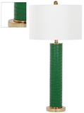 Safavieh - Set of 2 - Ollie Table Lamp Faux Alligator 31.5" Dark Green Off White Gold Cotton PU Metal LIT4404B-SET2 889048118638
