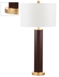 Safavieh - Set of 2 - Ollie Table Lamp Faux Alligator 31.5" Brown Off White Gold Cotton PU Metal LIT4404D-SET2 889048118652