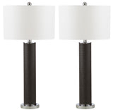 Safavieh - Set of 2 - Ollie Table Lamp Faux Snakeskin 31.5" Grey Off White Chrome Silver Cotton PU Metal LIT4404E-SET2 889048118669