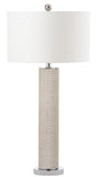 Safavieh - Set of 2 - Ollie Table Lamp Faux Snakeskin 31.5" Cream Off White Chrome Silver Cotton PU Metal LIT4404G-SET2 889048118683