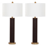 Safavieh - Set of 2 - Ollie Table Lamp Faux Snakeskin 31.5" Brown Off White Gold Cotton PU Metal LIT4404H-SET2 889048118690