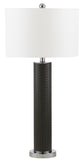 Safavieh - Set of 2 - Ollie Table Lamp Faux Woven Leather 31.5" Grey Off White Chrome Silver Cotton PU Metal LIT4404J-SET2 889048118706