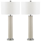 Safavieh - Set of 2 - Ollie Table Lamp Faux Woven Leather 31.5" Cream Off White Chrome Silver Cotton PU Metal LIT4404L-SET2 889048118720