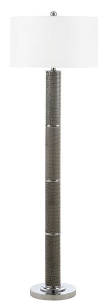 Safavieh Marcello Floor Lamp Faux Alligator 60.5" Grey Off White Chrome Silver Cotton PU Metal LIT4406A 889048117532