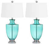 Safavieh - Set of 2 - Desiree Table Lamp Glass 30" Green Off White Chrome Silver Cotton LIT4407A-SET2 889048118867