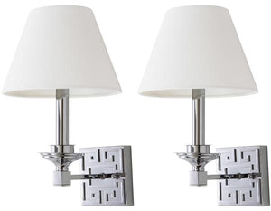 Safavieh - Set of 2 - Elvira Wall Sconce Greek Key 15" Chrome Off White Cotton Iron LIT4410A-SET2 889048118935