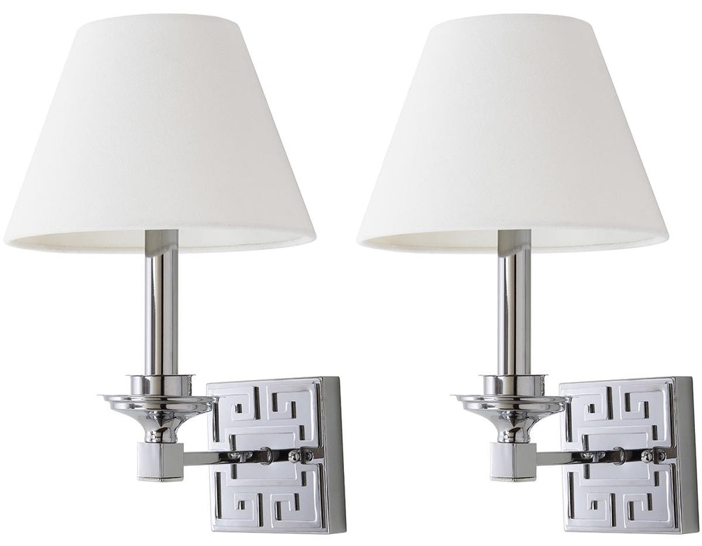 Safavieh - Set of 2 - Elvira Wall Sconce Greek Key 15" Chrome Off White Cotton Iron LIT4410A-SET2 889048118935
