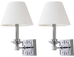Safavieh - Set of 2 - Elvira Wall Sconce Greek Key 15" Chrome Off White Cotton Iron LIT4410A-SET2 889048118935